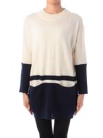 バイカラー切り替えニットワンピース/ネイビー(593)