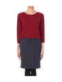 ピンストライプ切り替えドッキングワンピース/ワインレッド(563)