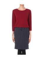 ピンストライプ切り替えドッキングワンピース/ワインレッド(563)