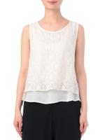 フラワー刺しゅうレースノースリカットソー/オフホワイト(003)