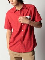 ボーダーワンポケット切り替えシャツ/グリーン系(119)