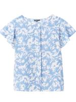 ボタニカル柄フレアスリーブ比翼ブラウス/ライトブルー(191)