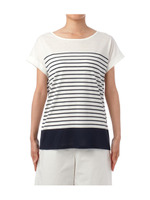 ラウンドネックボーダー配色カットソー/ダークグリーン(323)