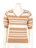 ランダムボーダーバックZip配色プルオーバー/ベージュ