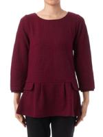 格子織り柄七分袖ペプラムチュニック/レッド系(064)