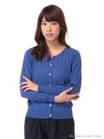 R/Nタテ花すかしカーデ8分袖　3/ブルー