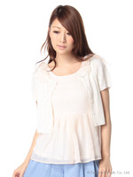 ギンガムチェック透かしカーデSET/Sベージュ