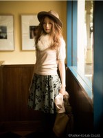 チュールスリーブフラワー釦ツイン/パウダーブルー