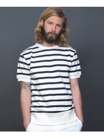 ボーダースウェットクルーネック半袖T/ネイビー(093)