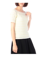 ボーダーワッフルカットソー/レモンイエロー(331)