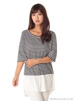 ボーダー切替ヘムチュニック/グレー