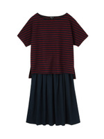 リブボーダー重ねワンピース/レッド系(364)