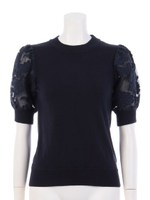 【美人百花10月号掲載】花柄ジャガード袖ニット/ネイビー