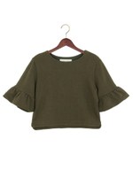 ★JC 裏毛 ギャザー フレア袖 プルオーバー/BLACK