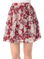 シアーチェック花柄スカート/ダークグリーン