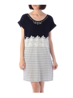 ビジュー×レース使いボーダー切り替えワンピース/オフホワイト(503)