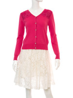 レース切替カーディガン/コイピンク