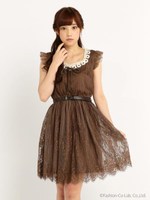 【LIZ LISA】レース配色ベルト付ワンピース/ピンク