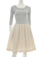 【美人百花10月号掲載】ビジュー付リブニットコンビワンピース/ライトグレー