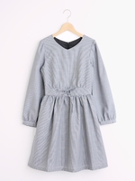 ウエスト編み上げワンピース/ブラック柄