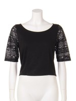 【LATINA】袖シースルーエスニック柄TOP/BK