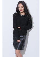 【OU】アルパカケーブルラウンドニットトップ/BLACK