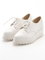 【R&E】白厚底ストレートチップレースアップシューズ/ホワイト