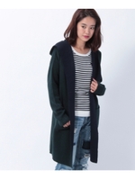 バイカラーフードニットカーディガン/ブラック(019)