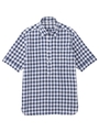 リネンギンガムボタンダウン半袖シャツ/ネイビー(293)