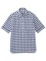 リネンギンガムボタンダウン半袖シャツ/ネイビー(293)