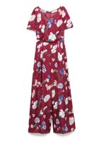 中花柄ワイドロンパース/BEG