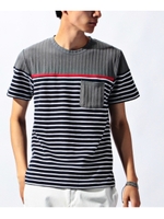 ケーブル切り替えボーダーカットソー/ネイビー(393)