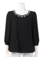 ビジュー調モチーフ付きブラウス/キナリ