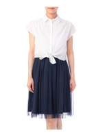 フレンチスリーブシャツ×チュールスカートワンピース/キャメル(041)