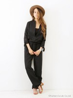 【KiiRA】 CUTWORK LINEN ALL IN ONE/BLK