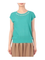 ビジュー使いクルーネックニット/グリーン(022)