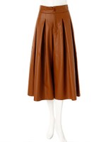 フェイクレザータックガウチョパンツ/キャメル