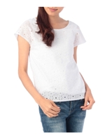 フラワーレース切り替えカットソー/ホワイト(001)