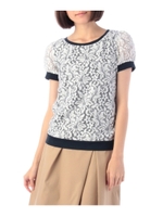 ボタニカルレース切り替えカットソー/ネイビー(093)