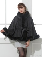 リアルファーポンチョ/キャメル