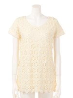 レース Tシャツ/O/WHT