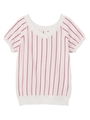 衿重ね半袖ストライプニット/ラズベリーピンク(373)