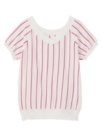 衿重ね半袖ストライプニット/ラズベリーピンク(373)