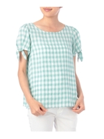 袖リボンチェックシャツ/ナチュラル(250)