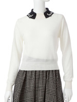 二重襟風ニット/グレー