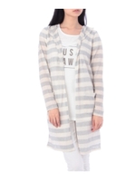 綿混ボーダーフードロングカーディガン/ライトベージュ(351)