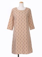 ダイヤストライプ7分袖ワンピース/ボルドー