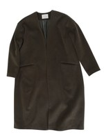 【Classy】ノーカラーロングウールコート/オレンジ