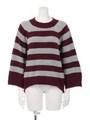 【Latina】袖広ボーダーモコモコニットTOP/ワイン(026)