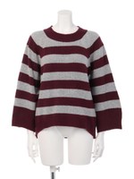 【Latina】袖広ボーダーモコモコニットTOP/ワイン(026)